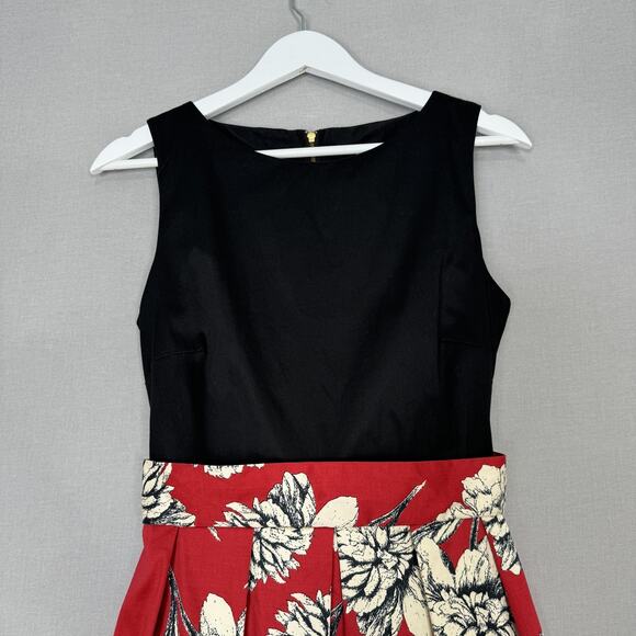 Closet London Dress Womens 12 Red Floral Pleated Retro Pinup Modest Cocktail - Picture 3 of 13